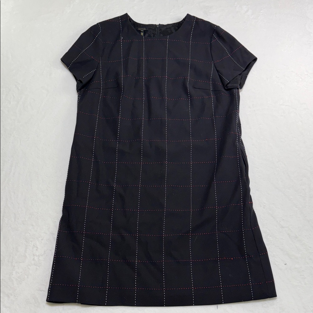 Escada Black Dress with Subtle Red and White Check Pattern